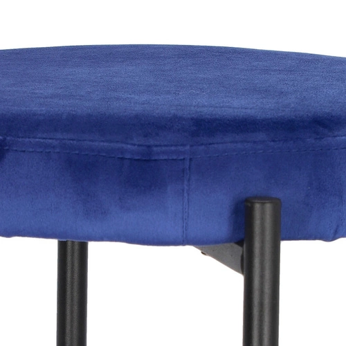 Modrý sametový taburet Madona VIC do obýváku a ložnice, kulatý, kovové nohy