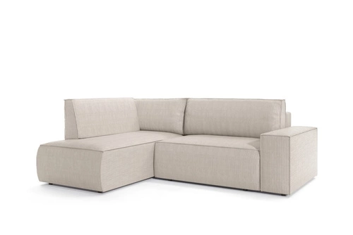 Rohová rozkládací pohovka Molde L levá manšestrová béžová do obýváku s úložným prostorem