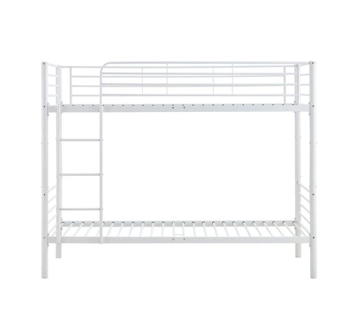 Bílá kovová patrová postel 90x200 s možností rozložení na dvě postele do dětského pokoje