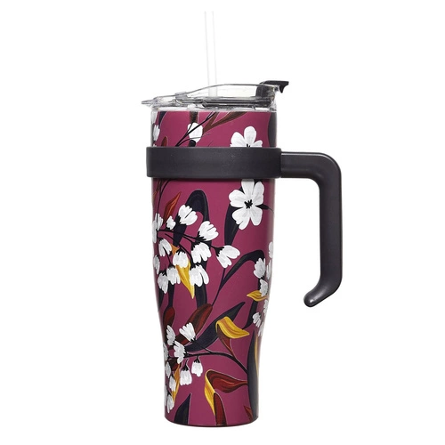 Termohrnek Fleur 1,2 l s uchem růžový