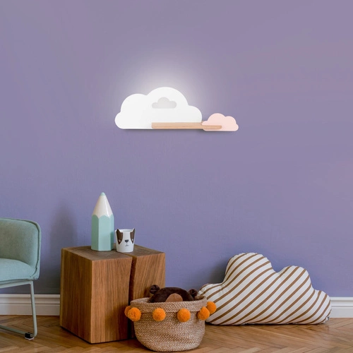 Nástěnné LED svítidlo Cloud moderní bílo-růžové do dětského pokoje a ložnice 53 cm