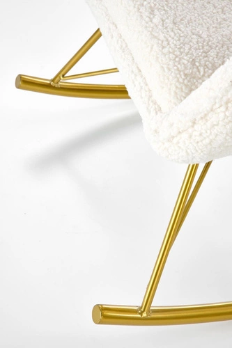 Houpací křeslo Fadil do obýváku krémové boucle glamour na zlatých nohách snadno čistitelné