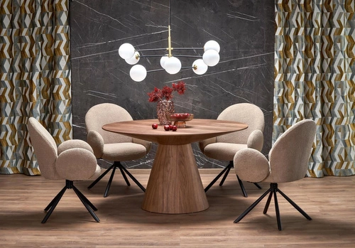Moderní kulatý jídelní stůl Obituar 136 cm ořechový na jedné noze Intesi