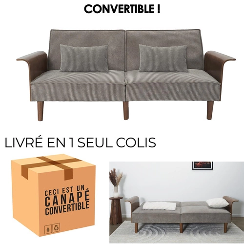 Rozkládací pohovka Scott šedá manšestrová 3místná s polohovatelným opěradlem do obýváku Intesi