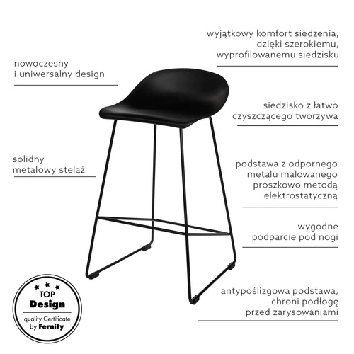 Barová židle Molly černá moderní s opěrkou do kuchyně a k ostrůvku 66 cm Intesi