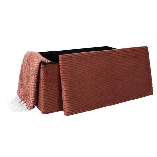 Skládací taburet s úložným prostorem z manšestru v barvě terakoty do obýváku a předsíně Velse Scott Intesi