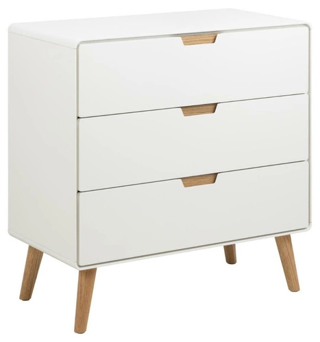 Bílá komoda se zásuvkami Lowell Actona 80 cm skandinávská na dubových nožkách do obýváku