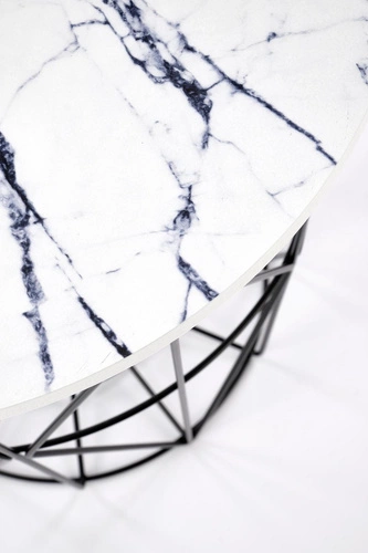 Konferenční stolek Rissa kulatý bílý mramor moderní s úložným prostorem do obýváku Intesi 42 cm