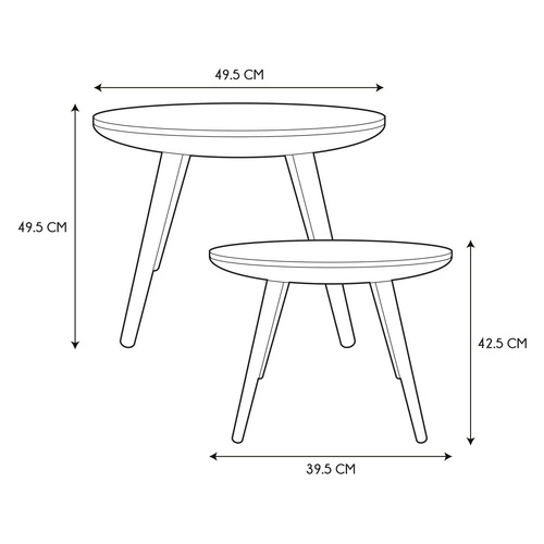 Sada 2 kulatých konferenčních stolků Intesi bílá/přírodní skandinávský dřevěný 2v1 do obýváku