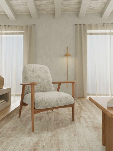 Relaxační křeslo Auckland béžové sametové skandinávské do obýváku