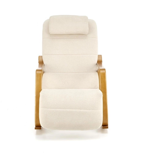 Moderní béžové houpací křeslo Grenville do obýváku, čalouněné, na dřevěných ližinách