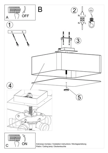 Stropní čtvercové svítidlo Lokko 55 černé moderní do obýváku, kuchyně a ložnice