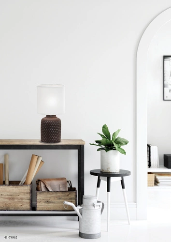 Noční lampička do ložnice Iner hnědá keramická s moderním stínidlem CANDELLUX 32 cm