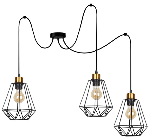 Závěsné svítidlo Primo černé zlaté 3bodové loftové do obýváku kuchyně jídelny