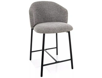 Barová židle Tacoma šedá čalouněná s opěrkou na černých nohách