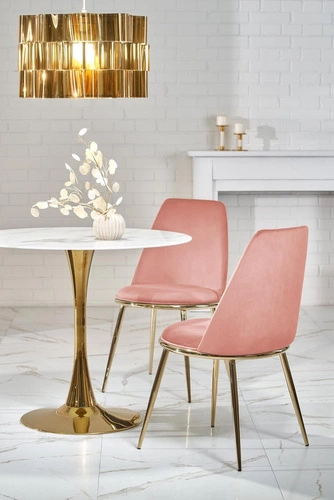 Jídelní kulatý stůl Semilla 90 cm bílý mramor zlatý glamour moderní na jedné noze