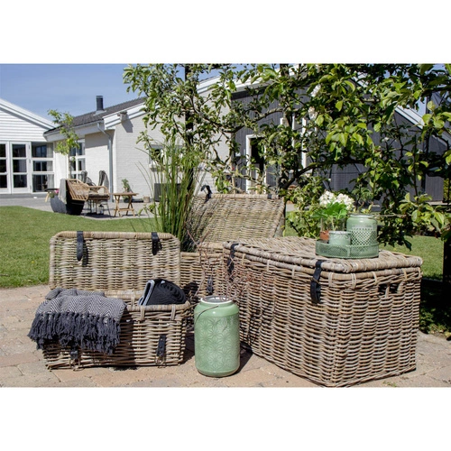 House Nordic Depok sada 3 ratanových dekorativních košů na uložení dek