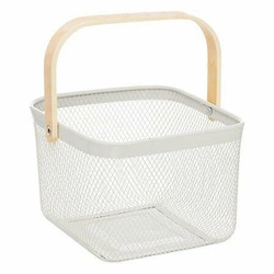 Čtvercový kovový koš Mayaj béžová/bílá