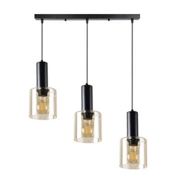 Moderní závěsné svítidlo Isar černé s jantarovým sklem 3-bodové do obývacího pokoje