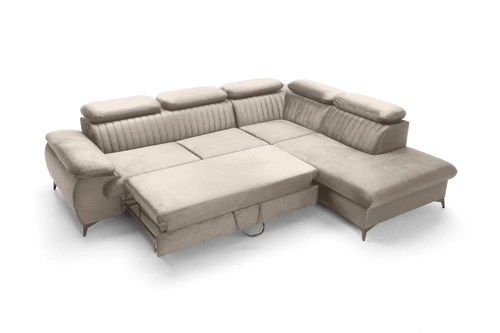 Rohová rozkládací sedačka Lund L pravá béžová moderní do obýváku s úložným prostorem