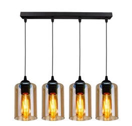 Závěsná lampa Bistro černá 4x40W E27 stínítko hnědé