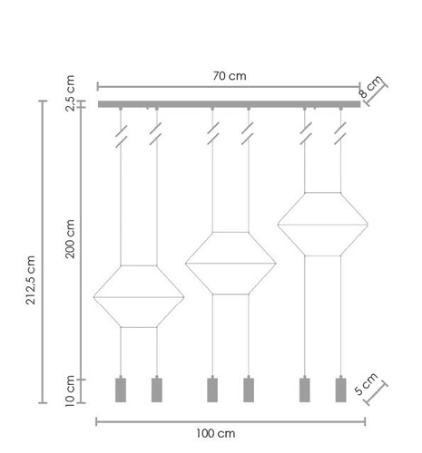 Závěsné svítidlo LINEA-6 LONG černé moderní 6bodové nad jídelní stůl 100 cm