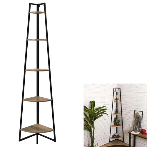 Rohová knihovna na knihy a dekorace Corner II industriální kovová s 5 policemi do obýváku Intesi