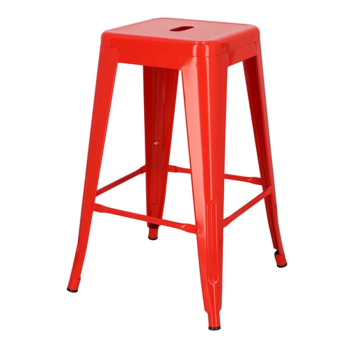 Barová stolička Paris 66 cm červená kovová industriální bez opěradla k kuchyňskému ostrůvku inspirovaná Tolix