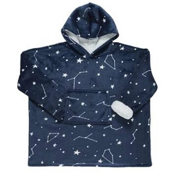 Teplá fleecová deka s kapucí Astro tmavě modrá na pohovku a do obýváku