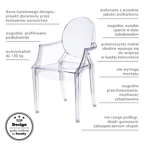 Jídelní židle Royal průhledná inspirovaná Louis Ghost stohovatelná moderní
