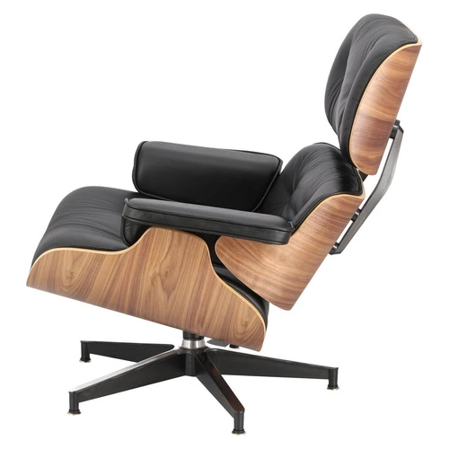 Odpočinkové křeslo do obýváku Vip Lounge Chair kožené černé s podnožkou moderní