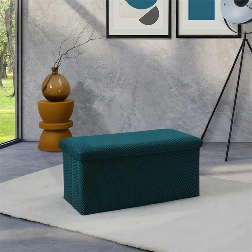 Moderní tyrkysový obdélníkový taburet se schovkou Velse Atom do předsíně a dětského pokoje