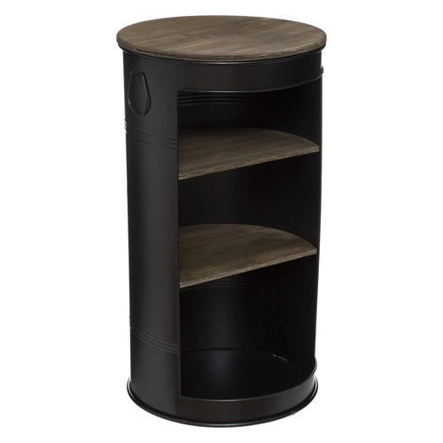 Kulatý konferenční stolek Diego s 2 policemi do obýváku loftový kovový černo-hnědý Atmosphera