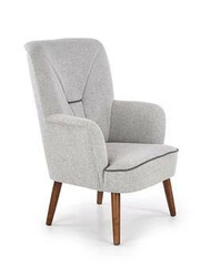 Šedé křeslo ušák Puple do obýváku, skandinávský styl, čalouněné, na dřevěných nohách Intesi