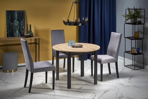 Rozkládací kulatý jídelní stůl Nigo Intesi dub artisan černé nohy 102-142 cm moderní