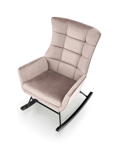 Houpací křeslo Topar sametové béžové do obýváku moderní skandinávský s kovovými lyžinami