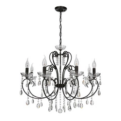 Černý křišťálový lustr Aurora 8-ramenný do obýváku a jídelny nastavitelná výška