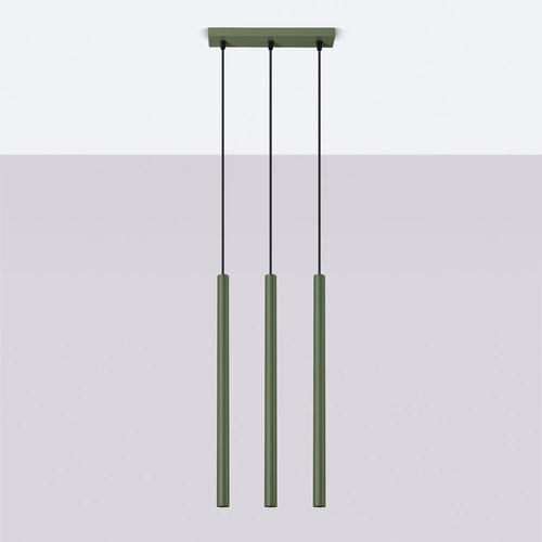 Moderní závěsné svítidlo Pastelo 3p zelená olivová do obýváku, výškově nastavitelné