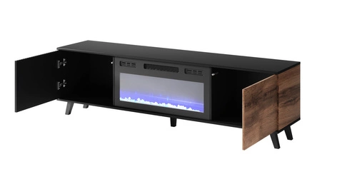 TV stolek 180 cm Adre dub wotan černý s krbem moderní do obýváku Intesi