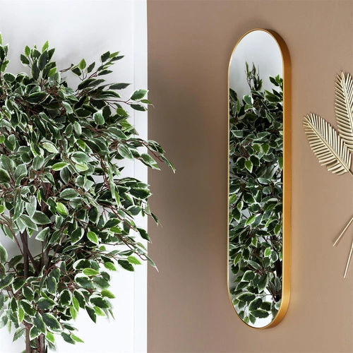 Oválné zrcadlo Camomille zlaté závěsné do koupelny a ložnice ve zlatém rámu 100x30 cm