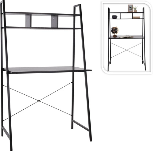 Psací stůl s nástavcem Milan černý loftový s policemi moderní do kanceláře a ložnice