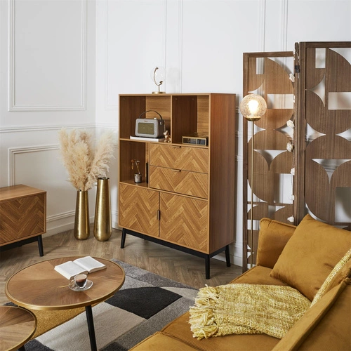 Skandinávská dřevěná knihovna s šuplíky Felix do obýváku a ložnice v přírodní barvě