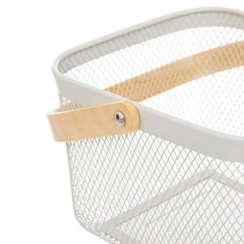 Čtvercový kovový koš Mayaj béžová/bílá