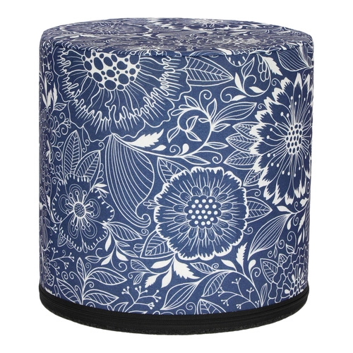 Moderní kulatý taburet Calc Intesi čalouněný modro-bílý do obýváku nebo ložnice