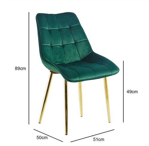 Jídelní židle Poly Intesi zelený samet glamour na zlatých nohách moderní