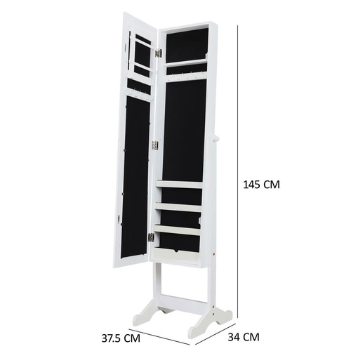 Hermosa XL stojací zrcadlo do ložnice s organizérem na šperky bílé skandinávské