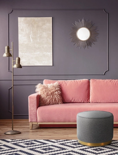 Puf Kung XL kulatý tmavě šedý glamour do obýváku čalouněný na zlaté podstavě 60x47 cm