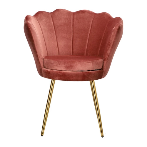 Sametová jídelní židle ve tvaru mušle Florencja Intesi růžová se zlatými nohami do obýváku a ke kosmetickému stolku