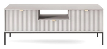 Šedá televizní skříňka Delicious s drážkovaným povrchem glamour, volně stojící, 154 cm, na vysokých nohách do obýváku