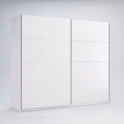 Posuvná šatní skříň Flory 250 cm bílý lesk moderní do ložnice s policemi a tyčí